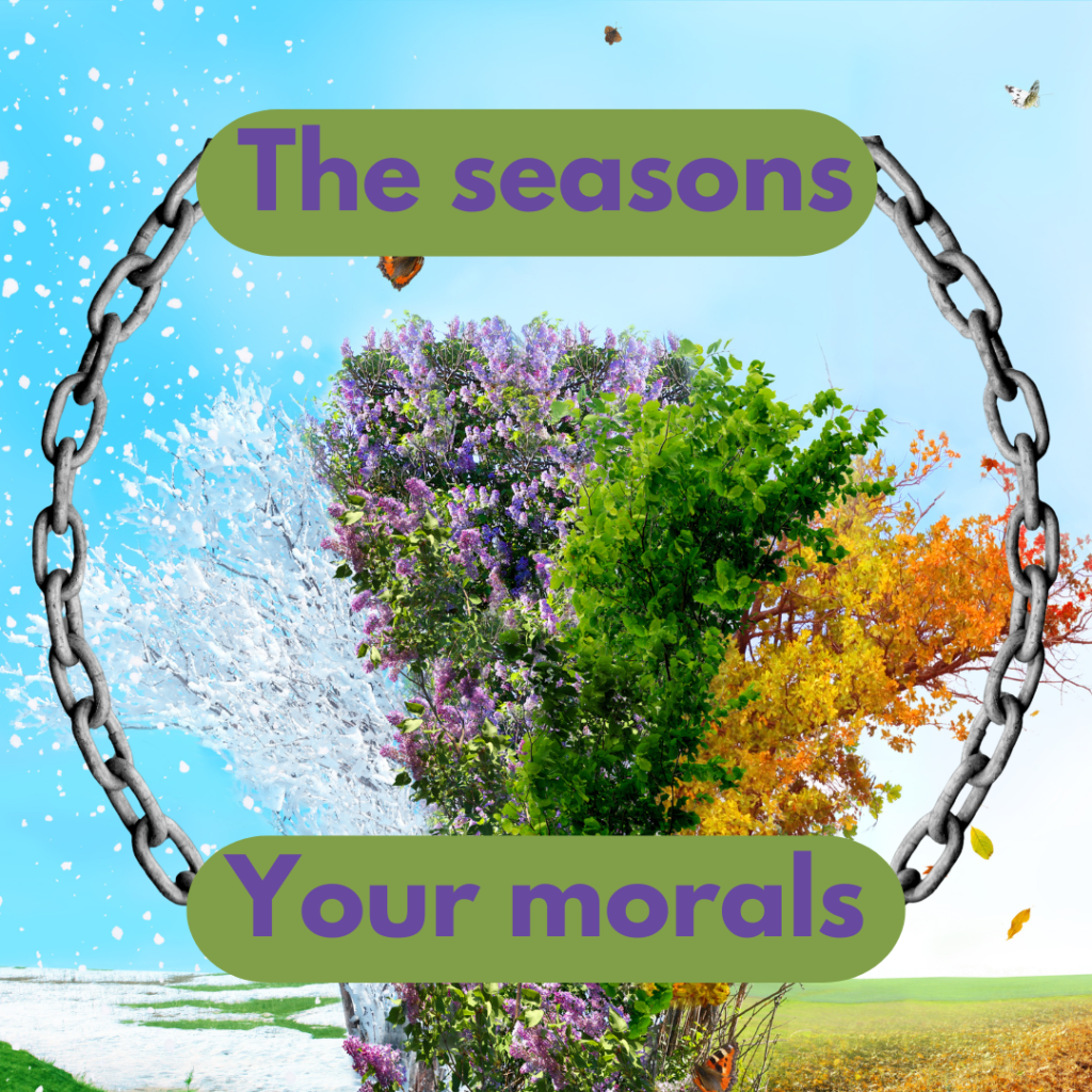 seasonal leaves with a chain showing how the seasons link to morals