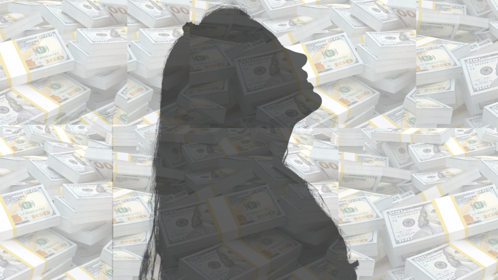 woman's silhouette surrounded by money