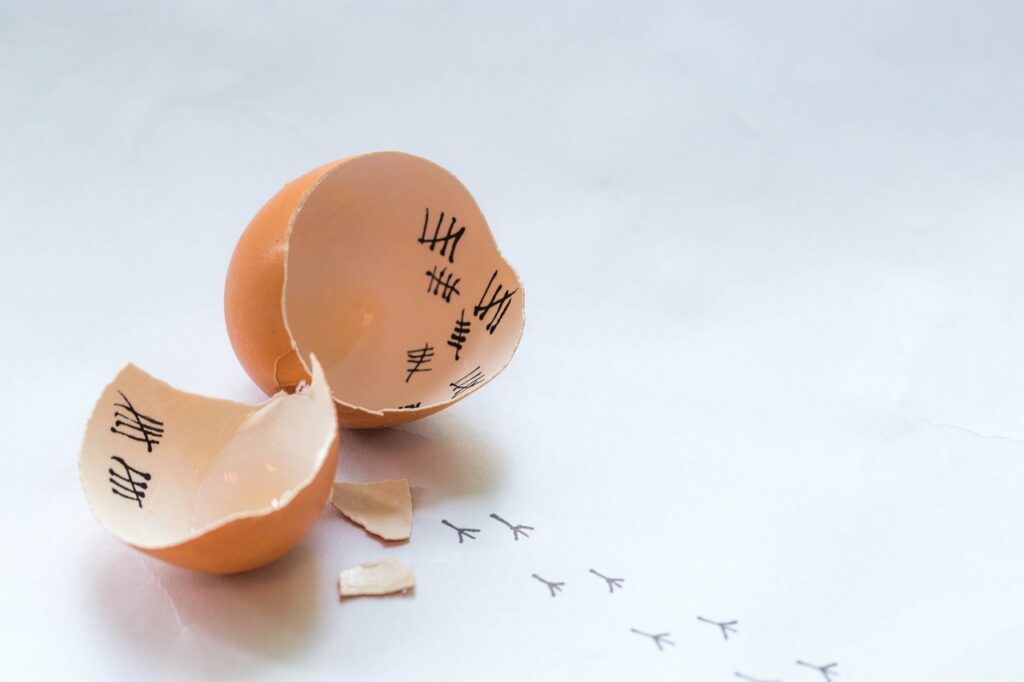 broken eggshell with counting markings inside; waiting to be authentic concept